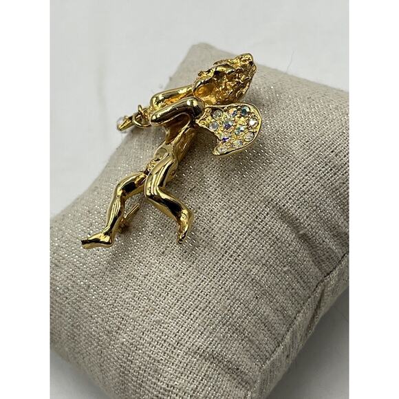 Kirks Folly Two Angel Cherub Star Crystal Gold Tone Pin Brooch - Picture 7 of 13